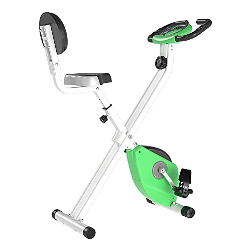 HOMCOM Bicicleta Estática Plegable para Ejercicios Profesional Bicicleta Vertical de Forma X con 8 Niveles Resistencia Magnética Ritmo Cardíaco Asiento con Altura Ajustable Acero 43x97x109 cm Verde