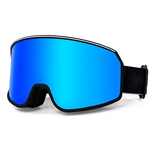JINPXI Gafas de Esquí REVO,Máscara Gafas Esqui Anti-Fog,Anti-Vaho,Anti-UV,Gafas Snowboard Espejo,ski Goggles UV400 para Hombre Mujer Adultos 16+ (azul-negro)