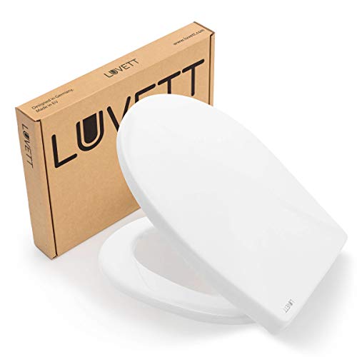Tapa WC Universal LUVETT C100 ovalado con 3 tipos diferentes de bisagras de acero, caída amortiguada SoftClose y sistema de fácil extracción. Asiento de inodoro antibac, C:Blanco