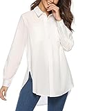 Irevial Camisa Larga Mujer Elegante Blusa con Botones Oficina Camiseta de Manga Larga Casual Irregular Camisa Oversized Sexy para Primavera Verano Otoño Blanco, XL
