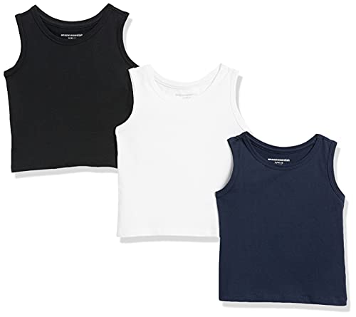 Amazon Essentials Camisetas sin Mangas Niño, Pack de 3, Negro/Blanco/Azul Marino, 4 años