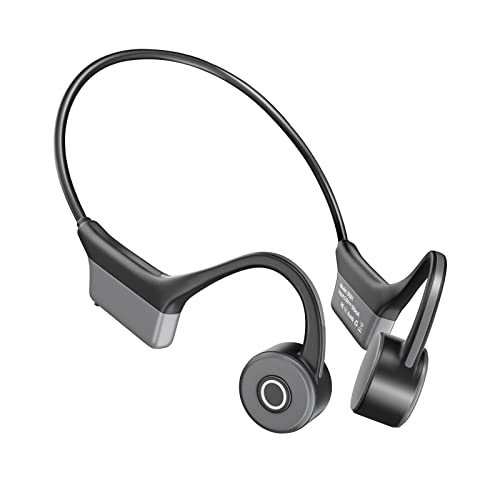 Auriculares de Conducción Ósea, WANFEI Auriculares Inalámbricos Bluetooth 5.0 de Conducción Ósea con Micrófono IP55 Aleación de Titanio Auriculares Deportivos con Bluetooth para Jogging (Negro)