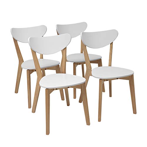 Pack de 4 sillas de Comedor de diseño nórdico MELAKA Madera de Roble y Lacado Blanco Mate – 4 Blanco