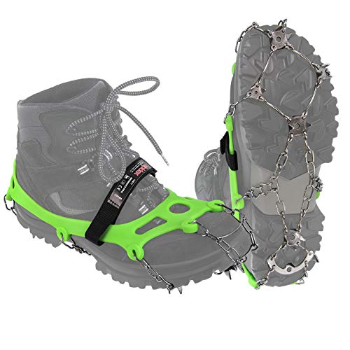 ALPIDEX Crampones Antidesilisantes 21 Dientes Acero Inoxidable Crampones Zapatos Escalada Hielo Barro Nieve Alpinismo Marcha Invierno, Tamaño:XL, Color:Green