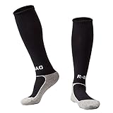 Yohope rodilla unisex alta deportes a rayas / fútbol / tubo de hockey calcetines de algodón para niños 8-13 años (negro)