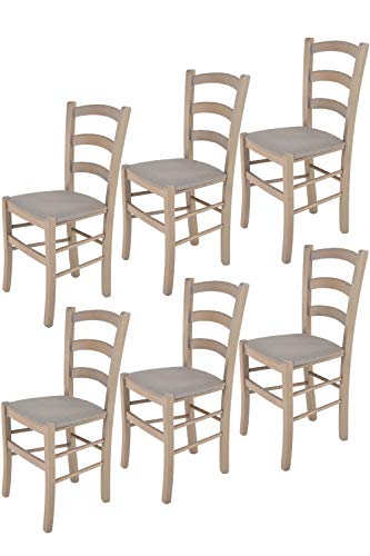 Tommychairs - Set 6 sillas Venice para Cocina y Comedor, Estructura en Madera de Haya Color anilina Gris Claro y Asiento tapizado en Tejido Color Gamuza