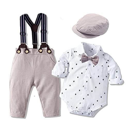 Bebé Niño Caballero Conjunto, Cuadros Camisa con Pajarita + Tirantes Pantalones 4 Piezas Traje Ropa(12-18 meses,Tamaño 80,Barca Vela)