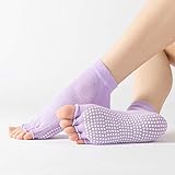 3 pares de calcetines de yoga abiertos con puntera abierta, antideslizantes, de cinco dedos, código promedio, monocromático, color morado claro