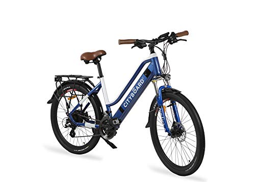 Cityboard E- City Bicicleta Eléctrica, Unisex Adulto, Azul/Blanco, 26 Pulgadas