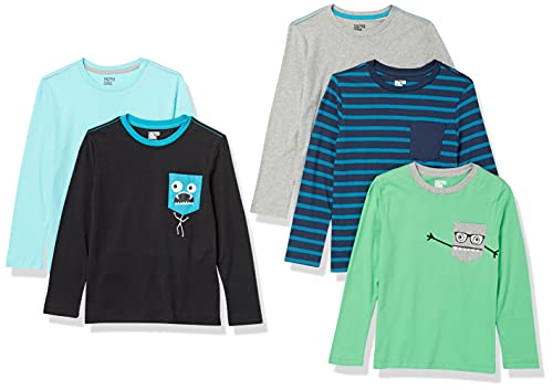 Spotted Zebra Camisetas de Manga Larga Niño, Pack de 5, Azul/Negro/Verde, Monstruos/Rayas, 8 años