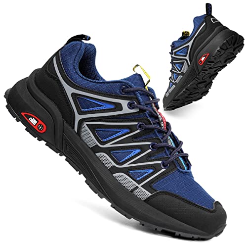 Zapatillas Deportivas Mujer Hombre Zapatos de Tenis para Correr Trail Running Aire Libre y Deportes Gimnasio Sneakers - Azul/Plata, 46 EU