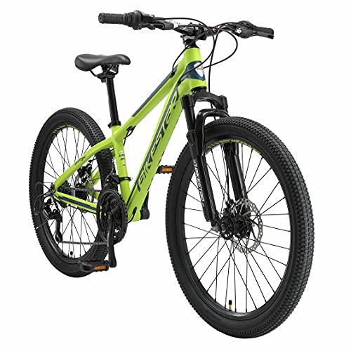 BIKESTAR Bicicleta de montaña Juvenil de Aluminio 24 Pulgadas de 10 a 13 años | Bici niños Cambio Shimano de 21 velocidades, Freno de Disco, Horquilla de suspensión | Verde
