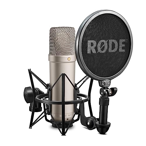 RØDE NT1A Micrófono de condensador cardioide de diafragma grande con montaje de choque, filtro pop y cable XLR para producción musical, grabación de voz, transmisión y podcasting