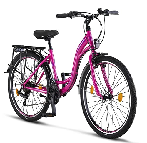 Stella Bicicleta para Mujer, 24 Pulgadas, luz de Bicicleta, Cambio 21 Marchas, Bicicleta de Ciudad para niñas y niñas, Florenz, Amsterdam, Hollandrad, diseño Retro, Bicicleta Infantil