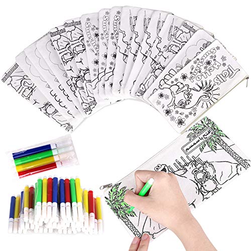 Faburo 32pz Kit | 16 Estuches para Colorear+ 16 Lápices de Color Lavables, 16 Piezas Kit de Estuches para Colorear y Rotuladores de Colores, para Rotuladores de Regalo niños Fiestas y cumpleaños