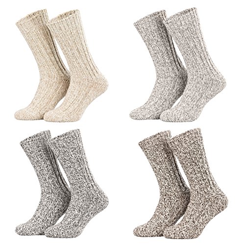 Piarini - 4 pares de calcetines noruegos muy cálidos - Gris y natural jaspeado - 35-38